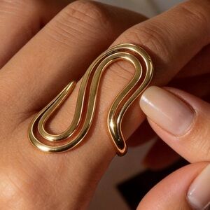 Gold Wave Statement Ring - Stainless steel